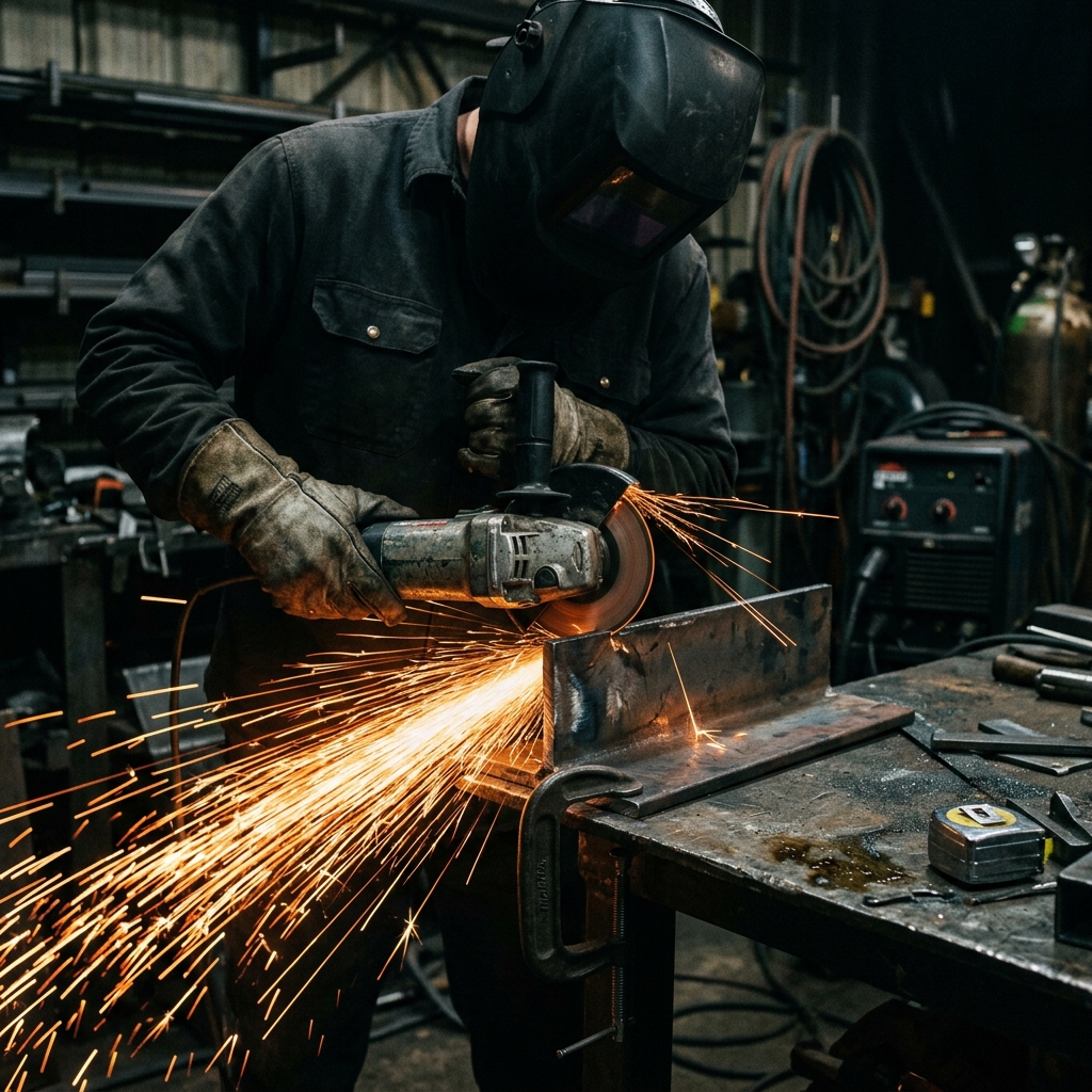 Metal grinder throwing sparks